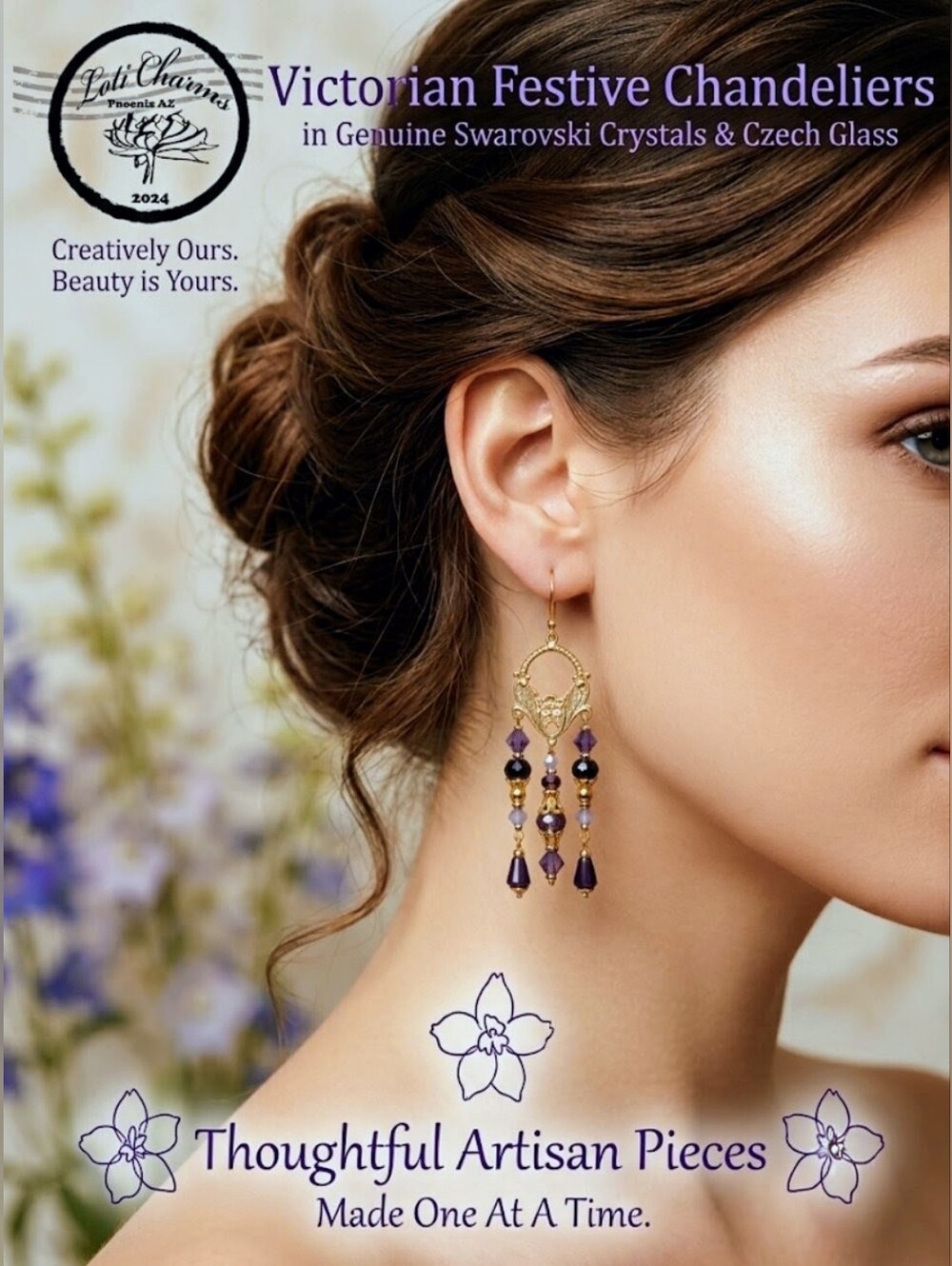 Victorian Festive Chandeliers In Ultra Violet In Long Handmade Artisan Earrings
